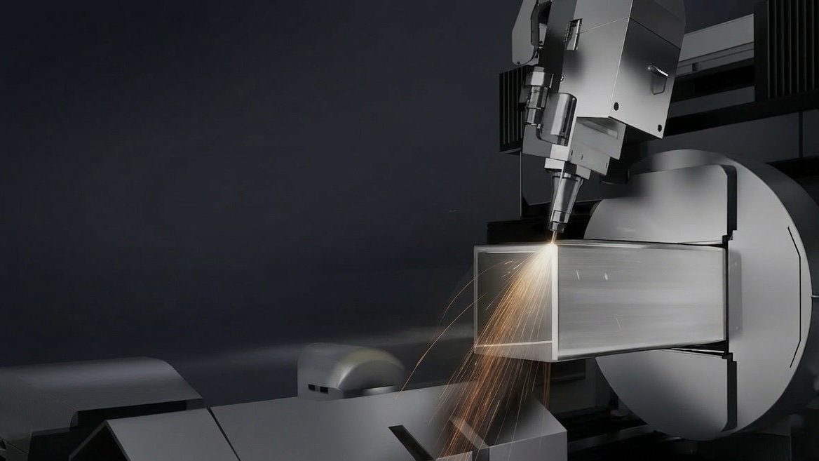 Fiber laser tube cutting machine in operation
